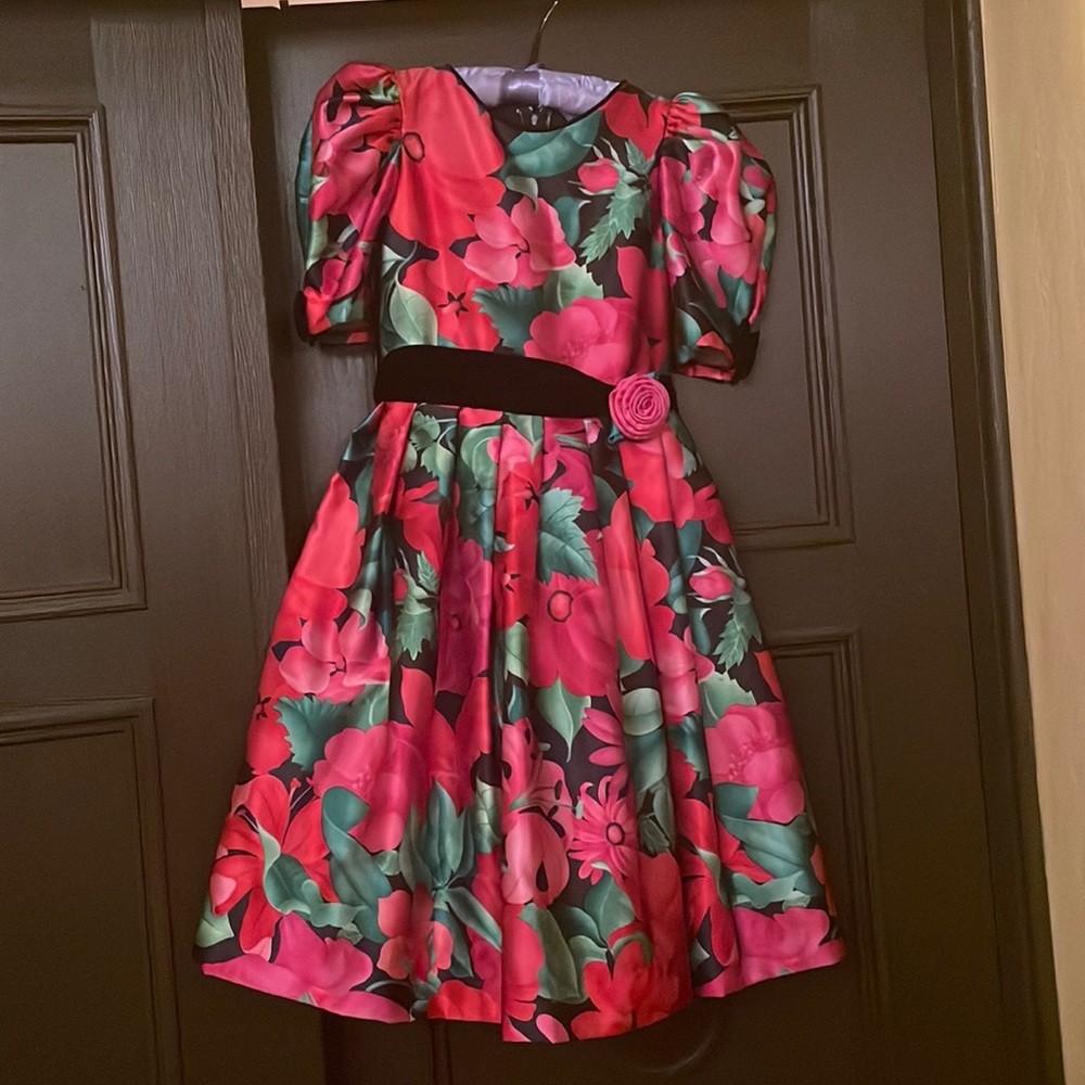 Vintage Dorissa Nicole Int’l, Princess dress, red/fuschia/green/blk accents